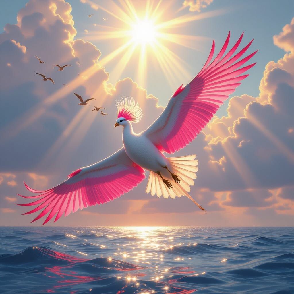 Divine Bird Flock Over Ocean in Cinematic Matte Painting Sty...