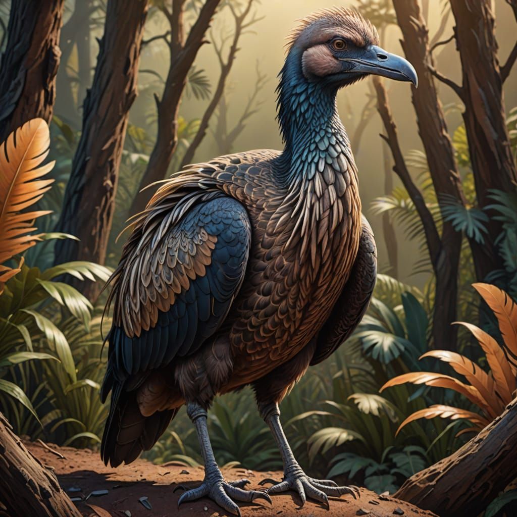 Giant Flightless Bird Portrait in Wildlife Art Style