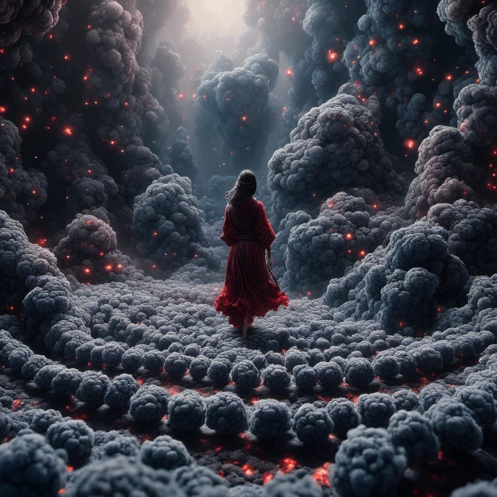 Surreal Cobblestone Lumberscape with Holographic Smoke Effec...