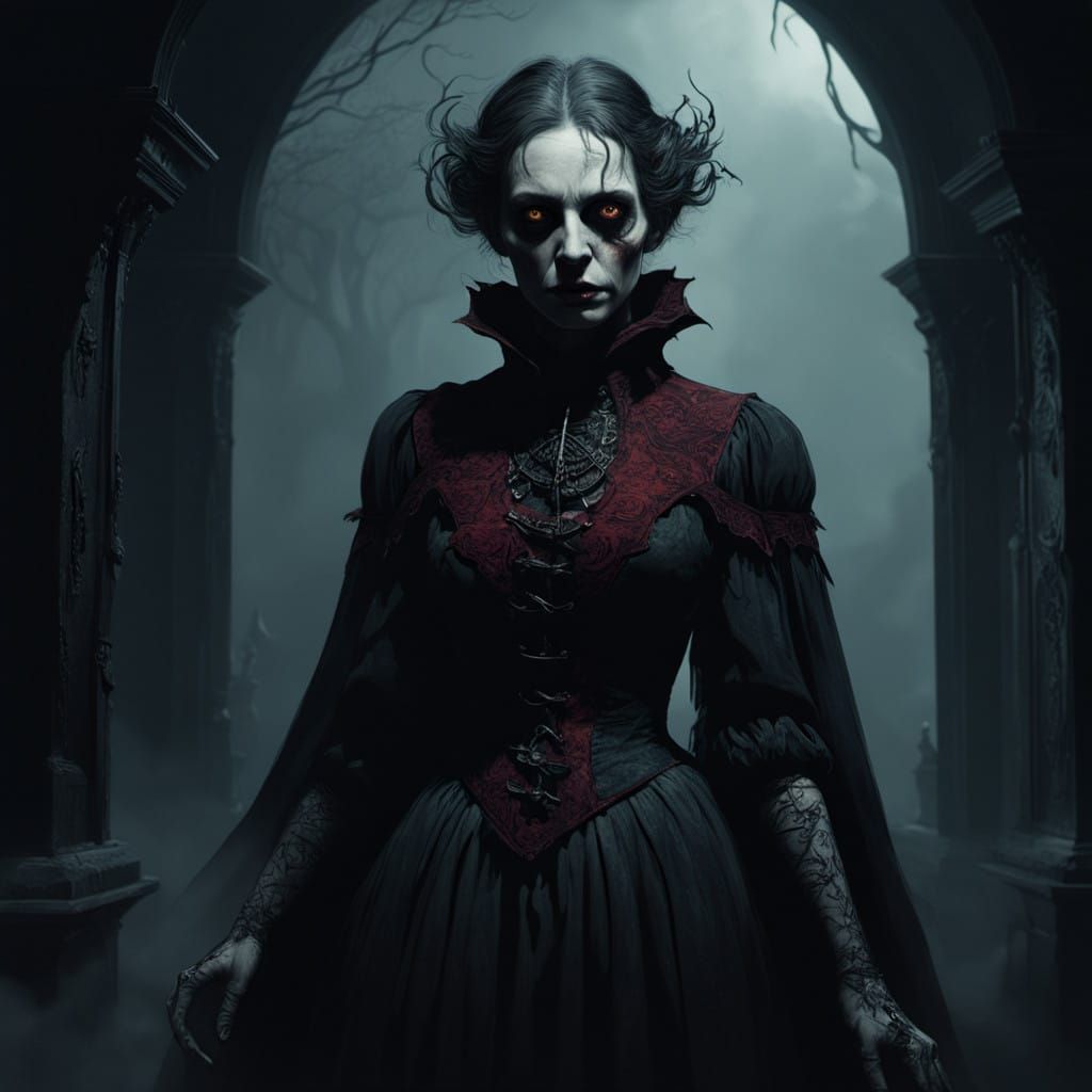 Grotesque Vampire Goddess in Dark, Mystical Realm