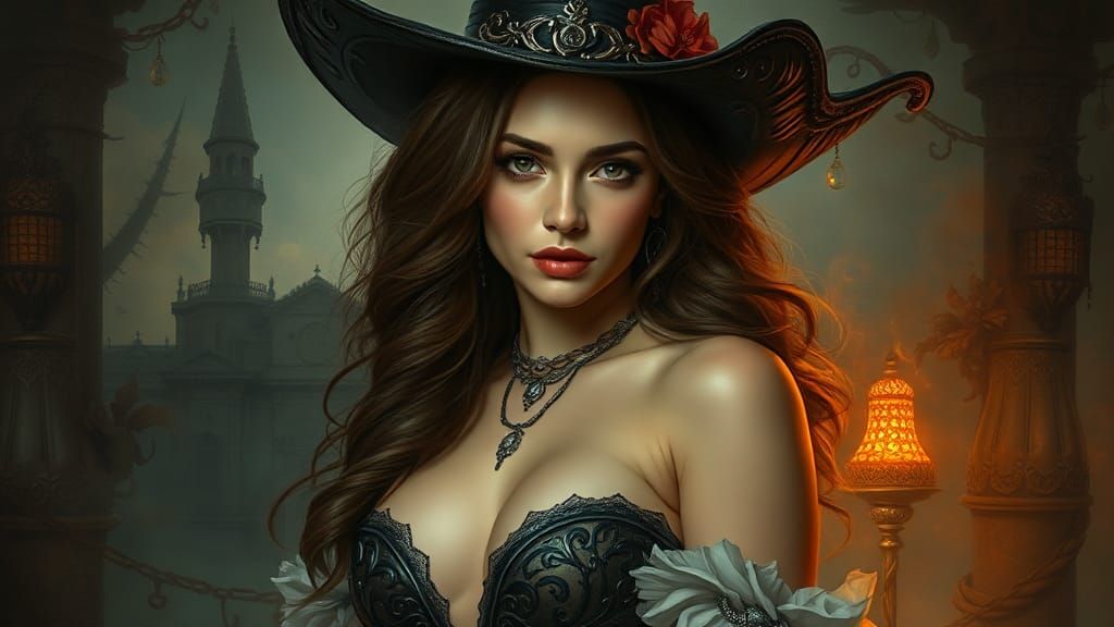 Ethereal Temptress Portrait in Gothic Rock Style