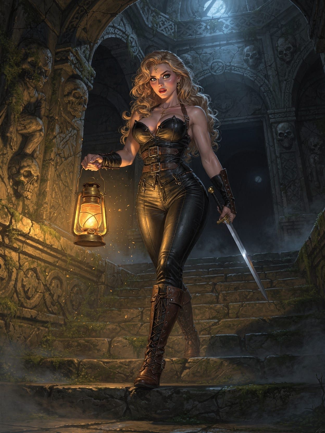 Adventuress Explores Dark Crypt in Sensual Illustration Styl...
