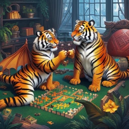 Fantasy Dragon vs Tiger Puzzle Composition