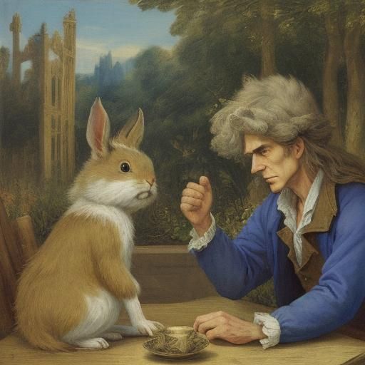 Rabbit and Hedgehog Portrait in Classic Style