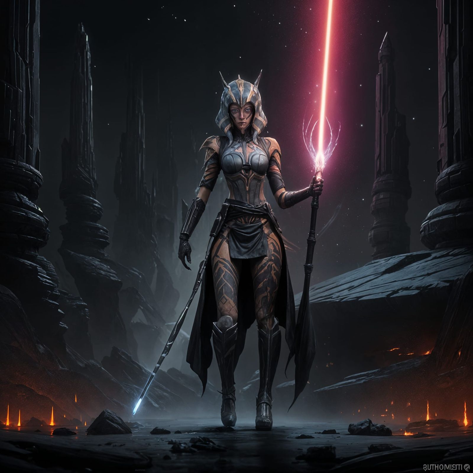 Ahsoka Tano: Goddess of Darkness in Dark Fantasy Style
