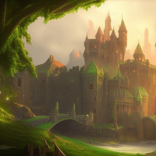 Emerald Knight Guarding Castle in Fantasy Art