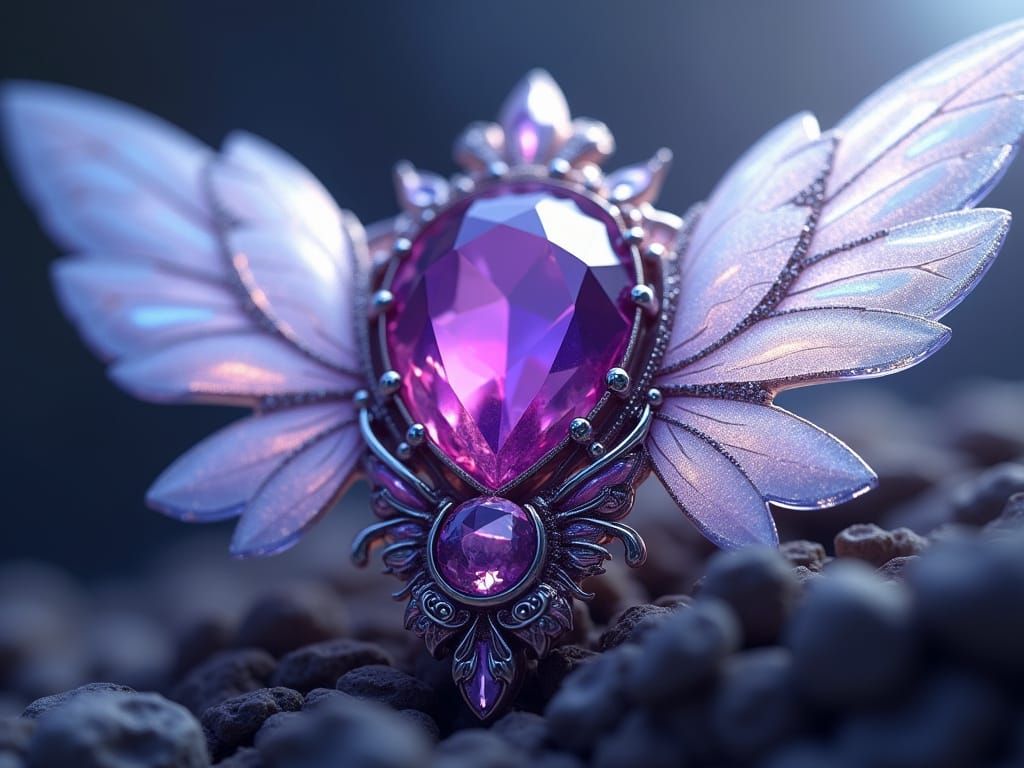 Anime-Inspired Brooch with Wings in Dramatic Lighting