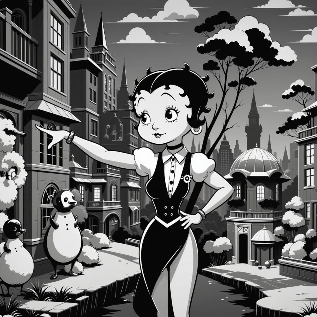 Betty Boop and Mobster Fusion in Cartoon Style
