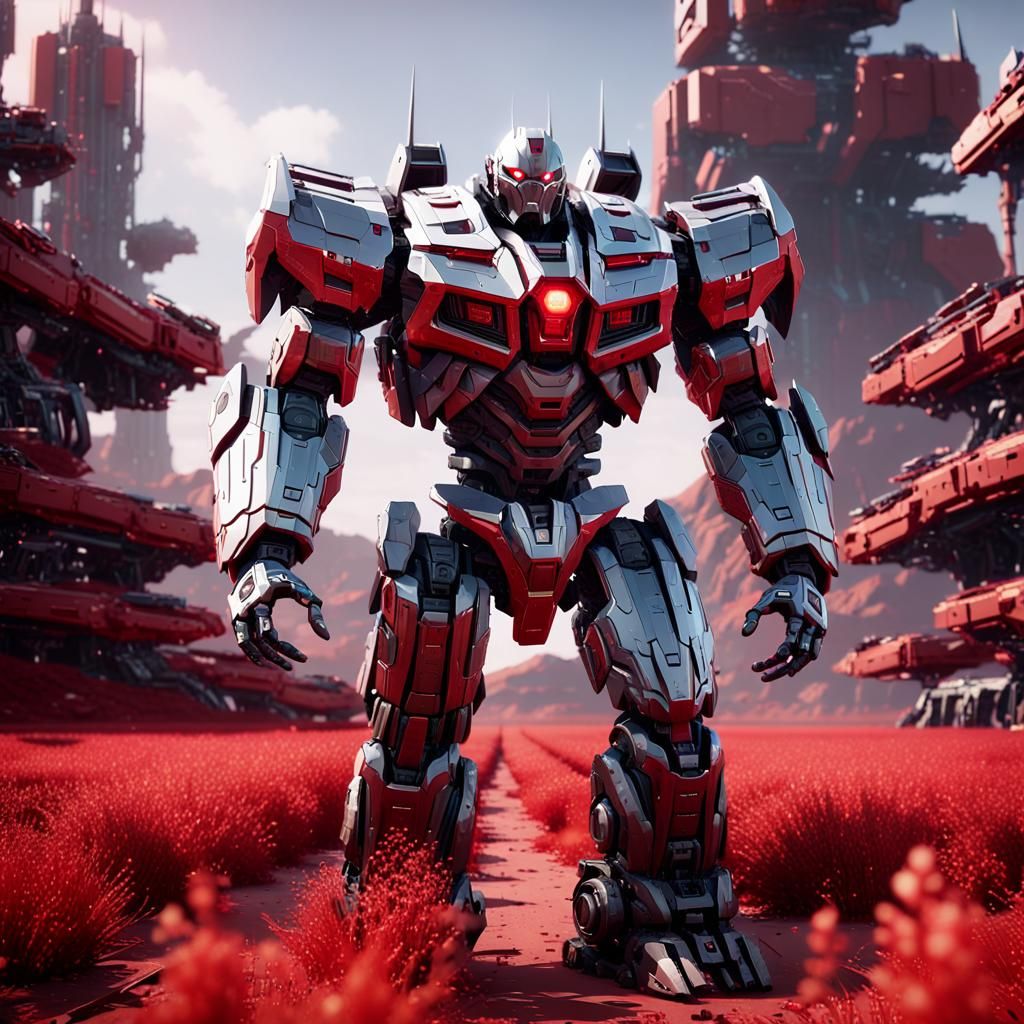 Megatron in Red Field: Sci-Fi Cinematic Render