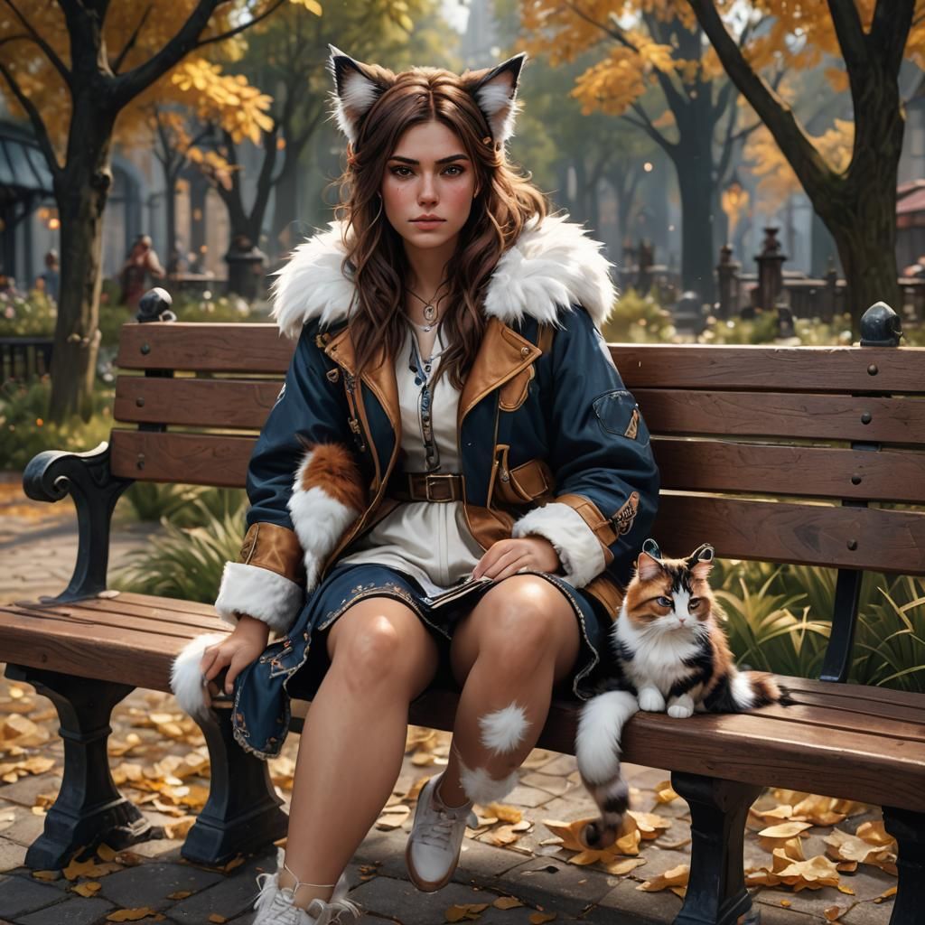 Girl with Calico Cat Features, Fantasy Concept Art