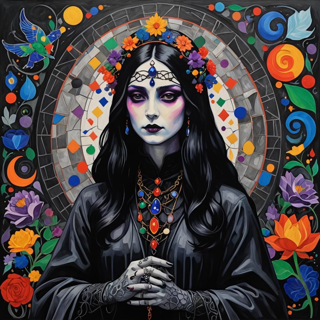 Goth Priestess in Brushed Charcoal with Triadic Colors