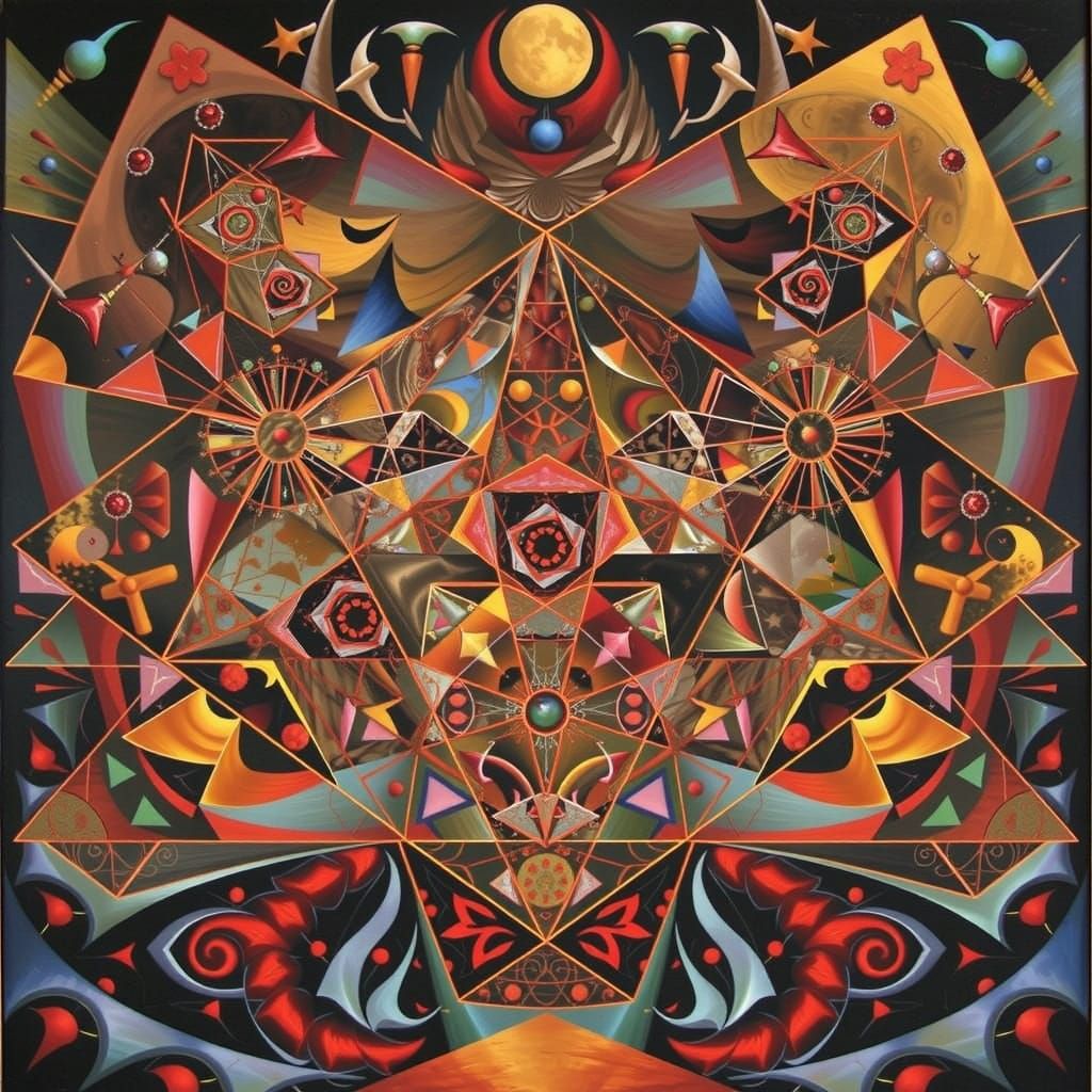 Psychedelic Fractal Dodecahedron in Abstract Expressionism