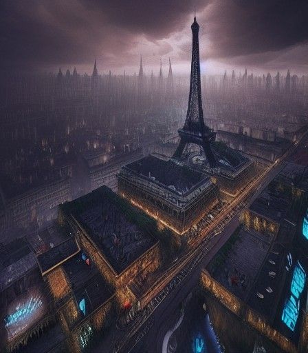 Haunted Floating City: Dystopian Paris in Biopunk Style