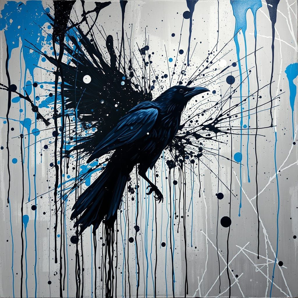 Drippy Crow Abstract Painting in Pollock Style