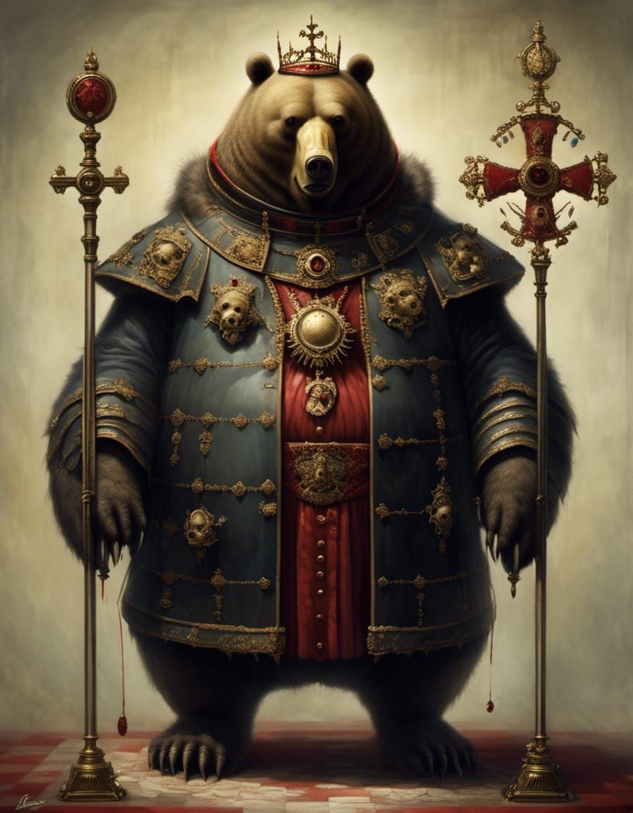 Obese Bear Dark Pope: Bizarre Retro Portrait