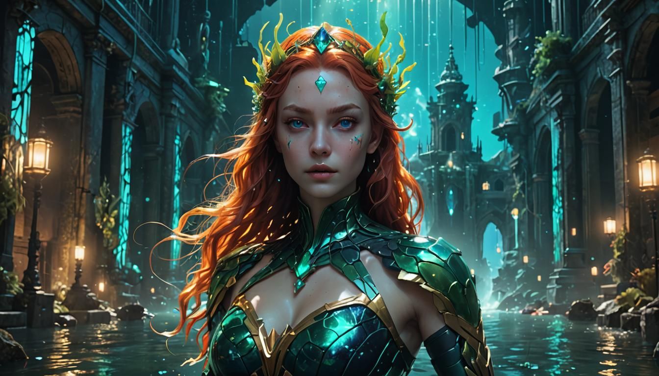 Mera, Queen of the Underwater Kingdom in Anime Art