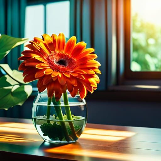 Orange Gerbera in Vase: Studio Ghibli Anime