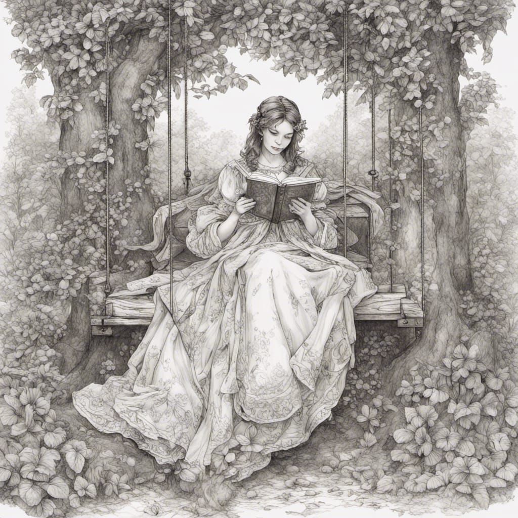 Renaissance Woman Reading in Secret Garden