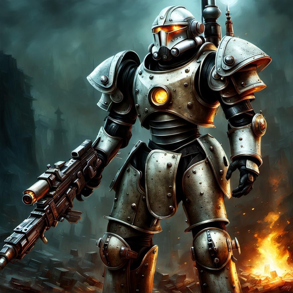 Armored Figure in 3D Comic Book Style