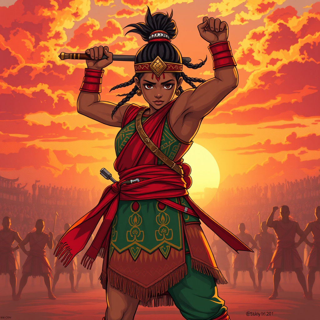 Eswatini Warrior Girl Triumph in Anime Style