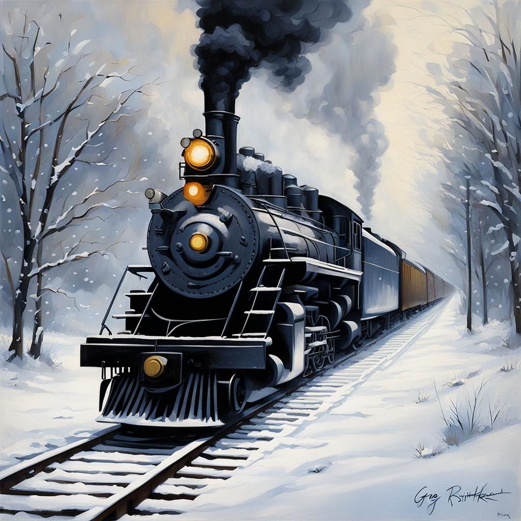 Sinister Steam Engine on Snowy Tracks