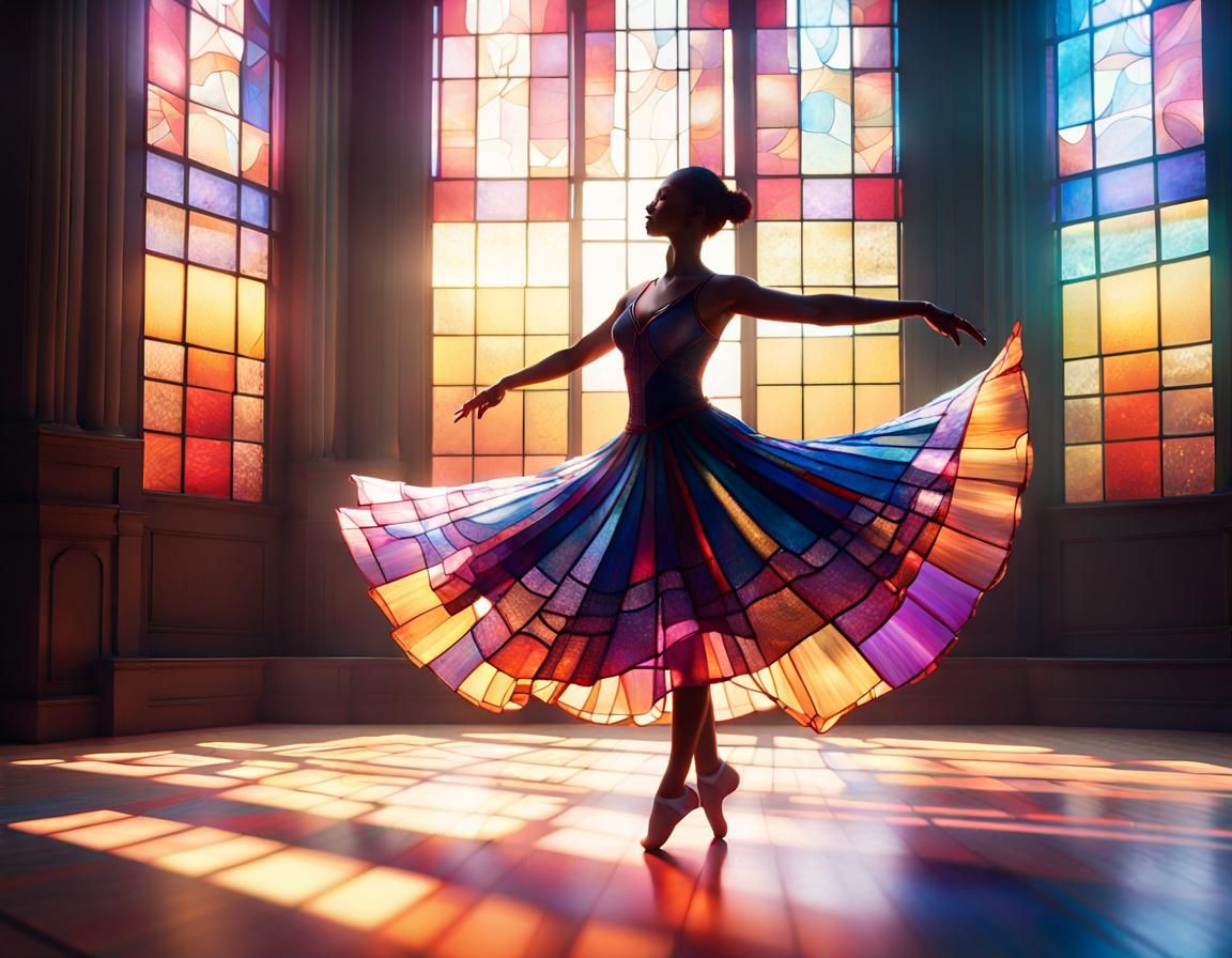 Hyperrealistic Dancer in Stained Glass Style