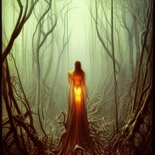 Eerie Dark Forest in Horror Style