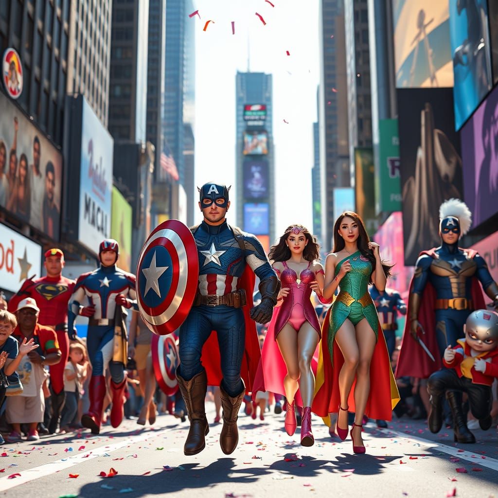 Vibrant Heroes Unite in Times Square Victory Parade