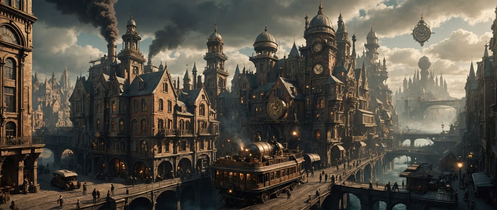 Epic Steampunk City View: Digital Matte Painting