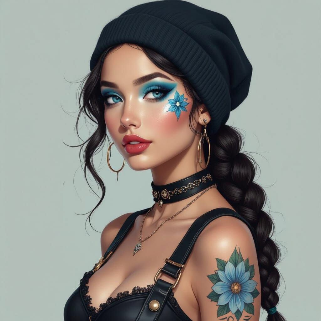 Striking Woman with Vitiligo and Blue Hydrangea Tattoo