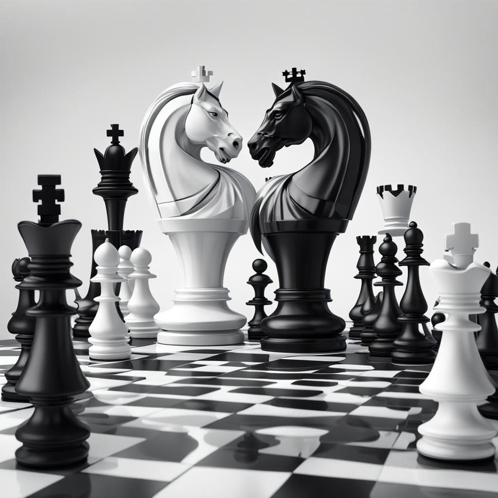 Ying and Yang Chess Pieces in Anime Style