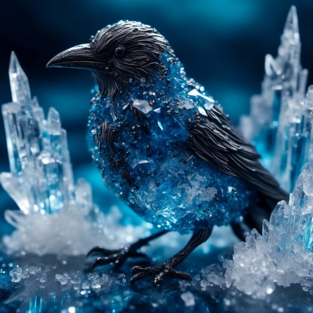 Exquisite Crystal Raven on Sparkling Blue Beach