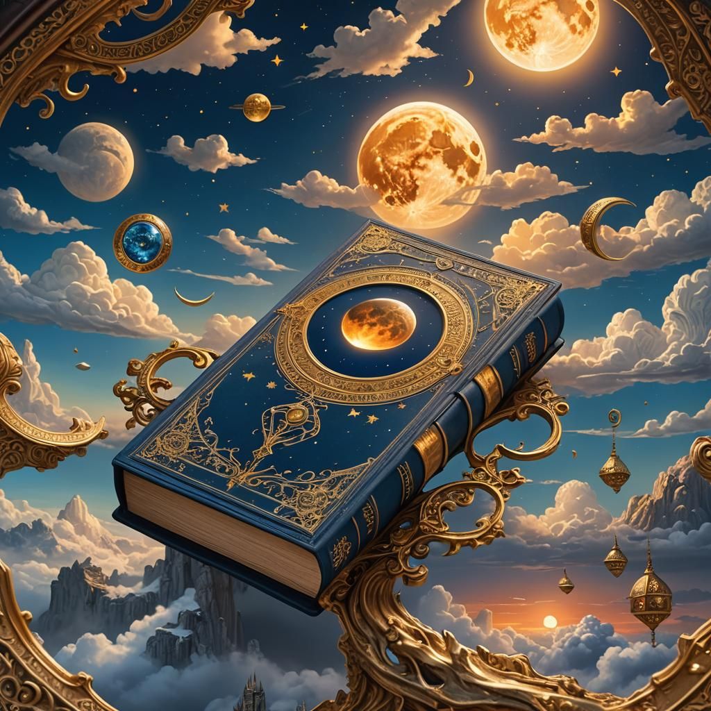 Great Book Levitating in Sky: Science Fiction Illustration