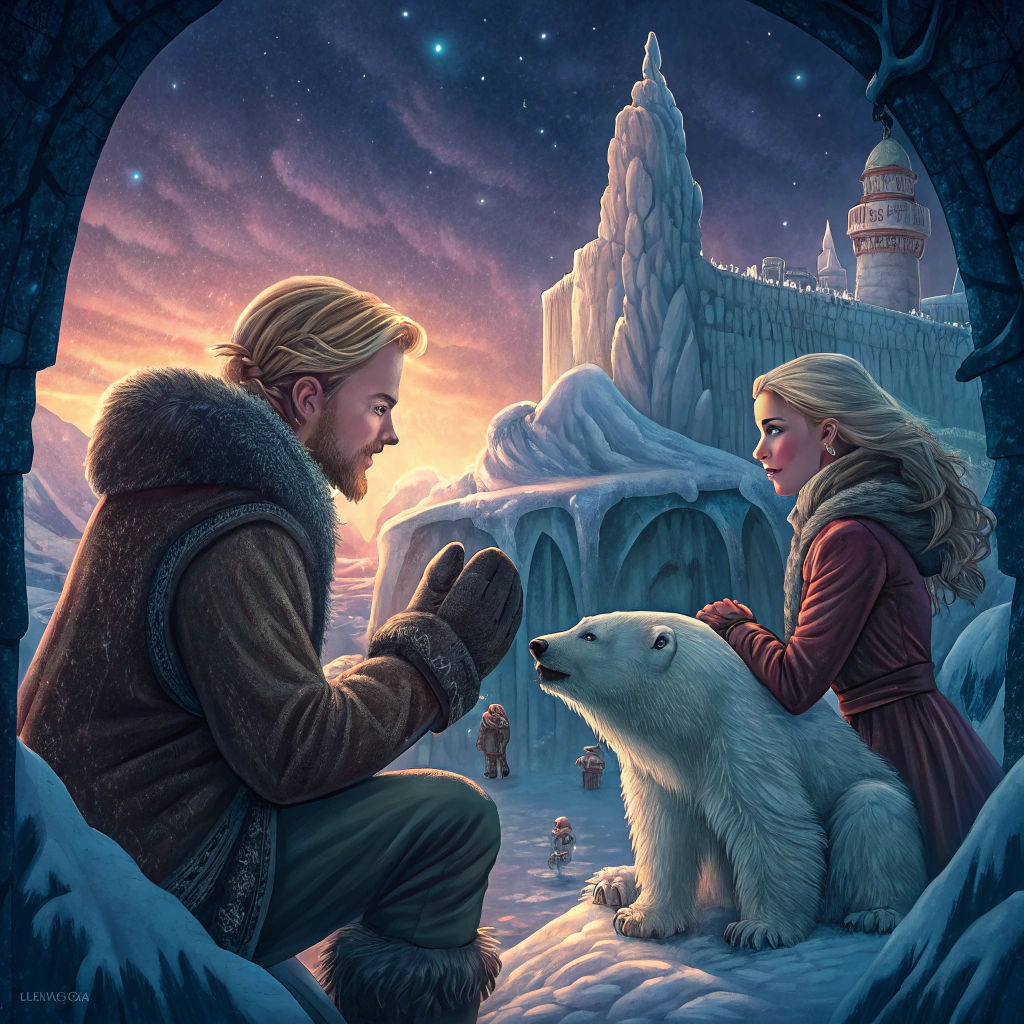 Blonde Man and Girlfriend Playing with Polar Bears