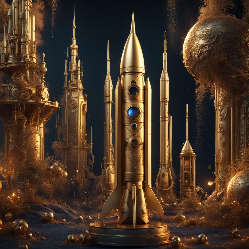 Golden New Year's Rocket Launching into the Cosmos