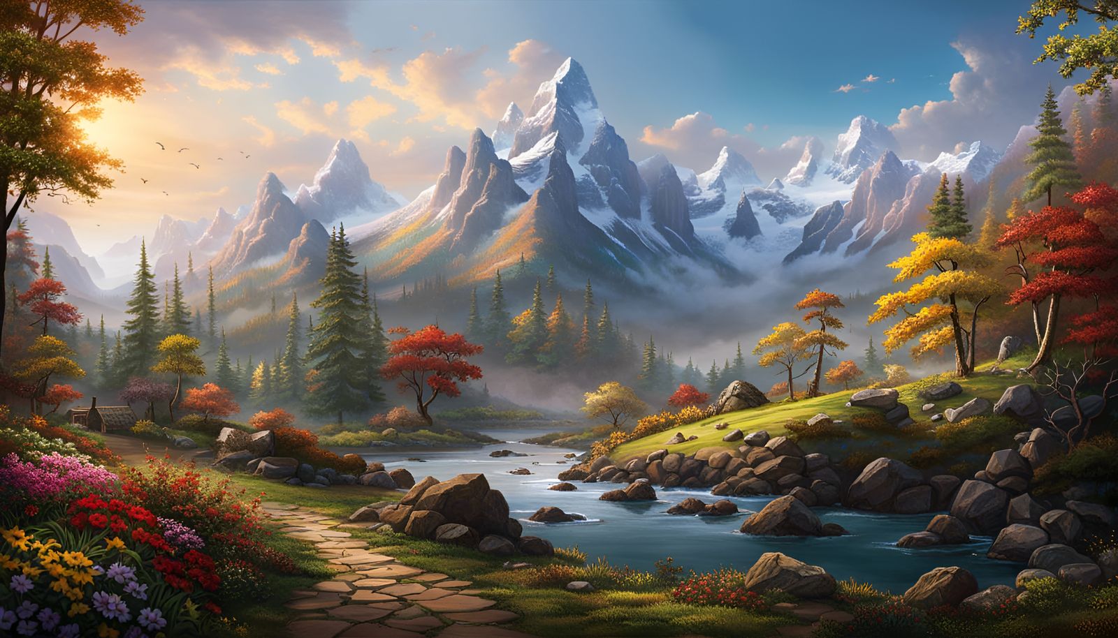 209-A Beautiful Mountain and River Landscape From High in The Alps - 1945