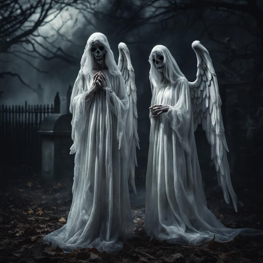 Halloween Ghost Angels in Hyperrealistic Style