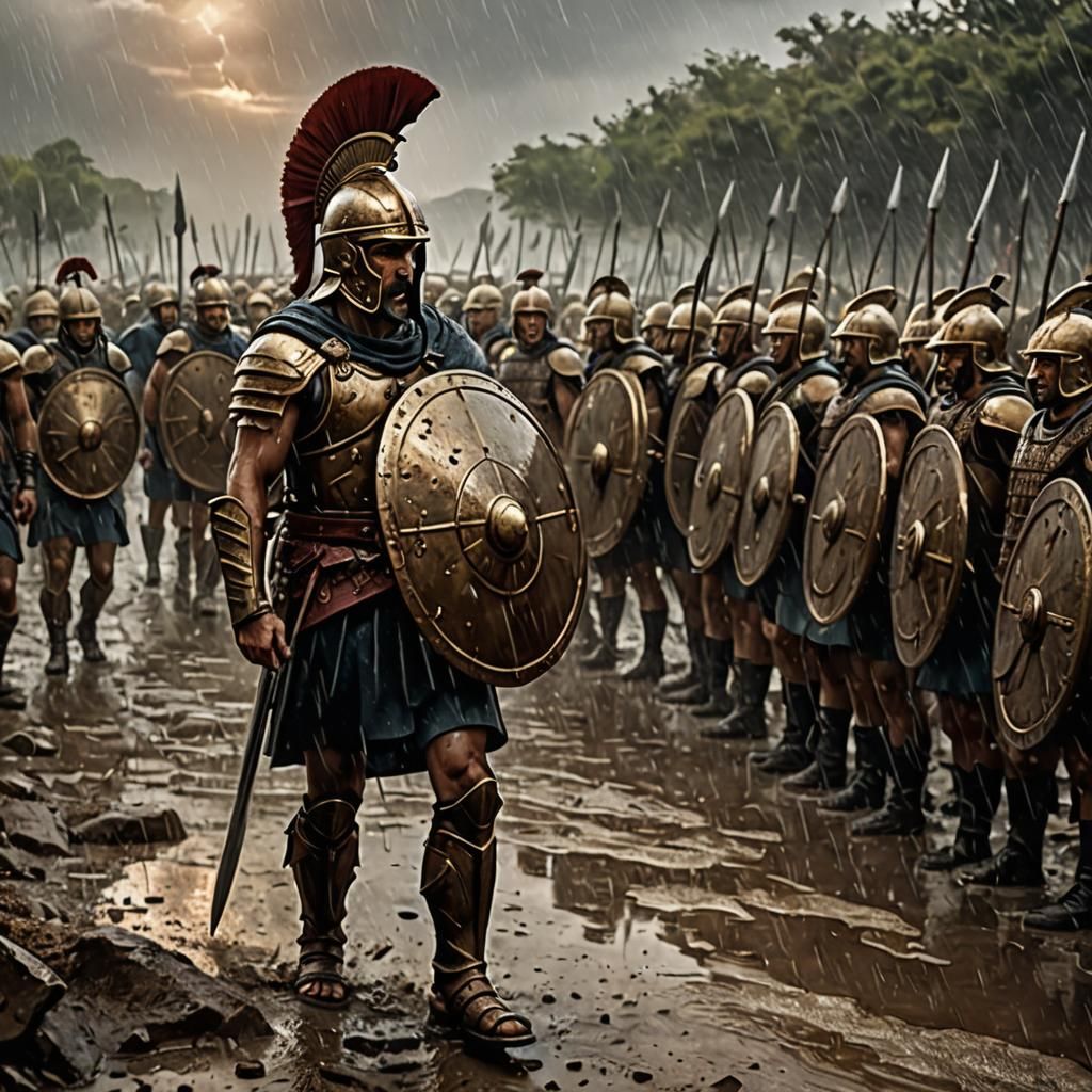 Greek Hoplite in Phalanx Formation: Epic Digital Art