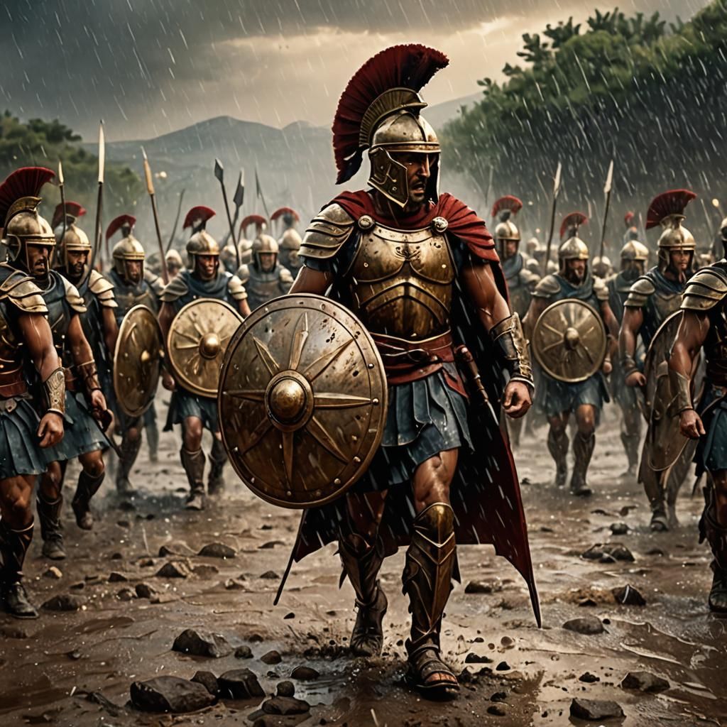 Greek Hoplite in Phalanx Formation: Digital Matte Painting
