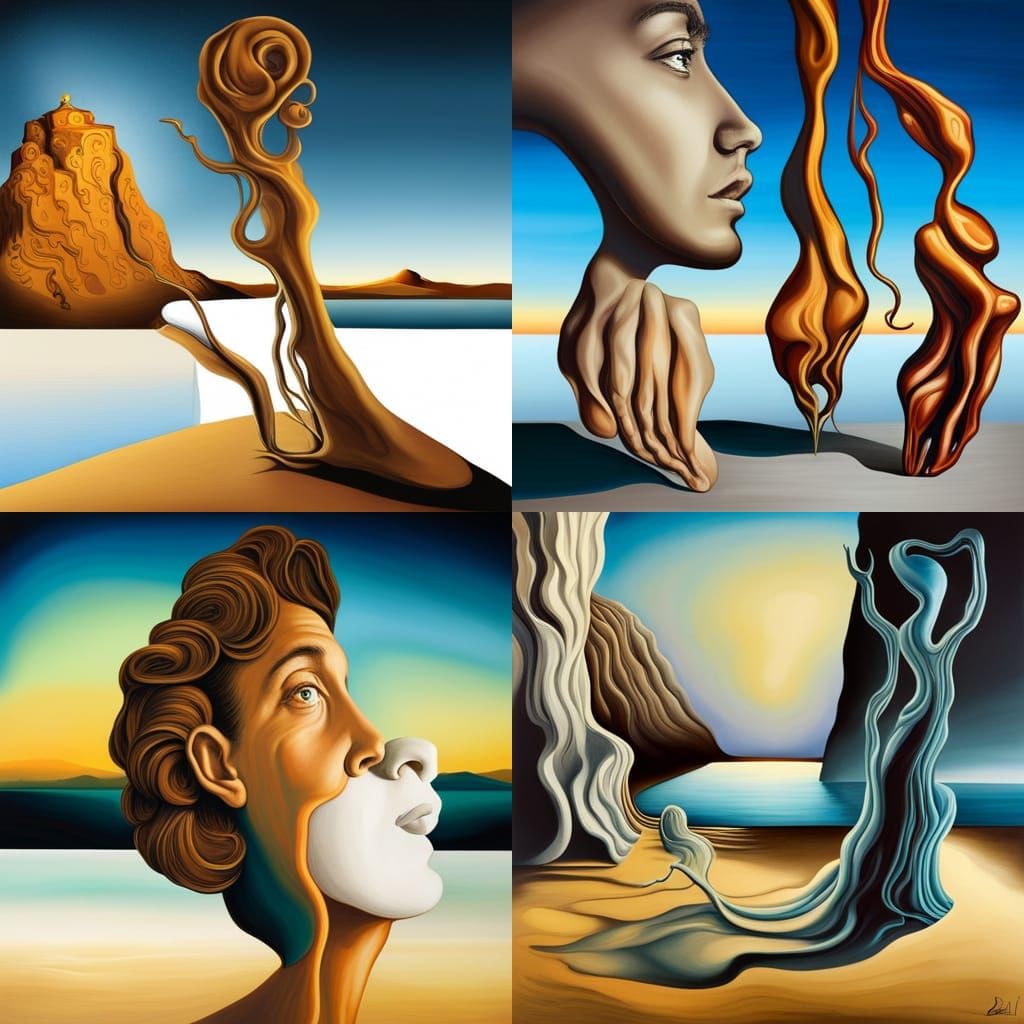 Surrealist Melting Figures in Dream Landscape