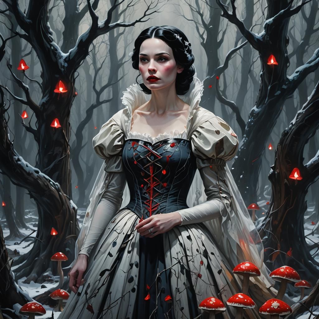 Snow White in Dark Fantasy Forest: Rutkowski Style