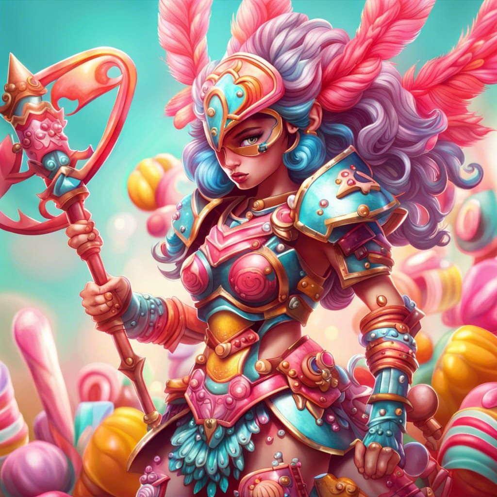 Fierce Female Warrior in Candy Art Style