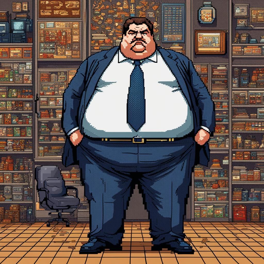 Detailed 8-bit Pixel Art of a Fat Businessman