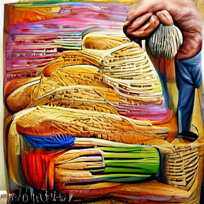 Baker Painting Bread: Colourful Oil Painting on Canvas