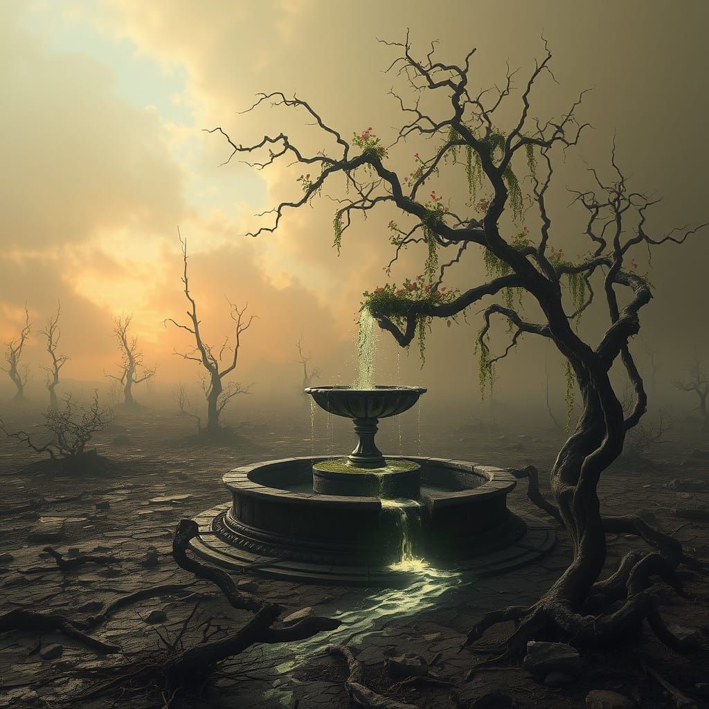 Luminescent Vines Erupting in Desolate Landscape