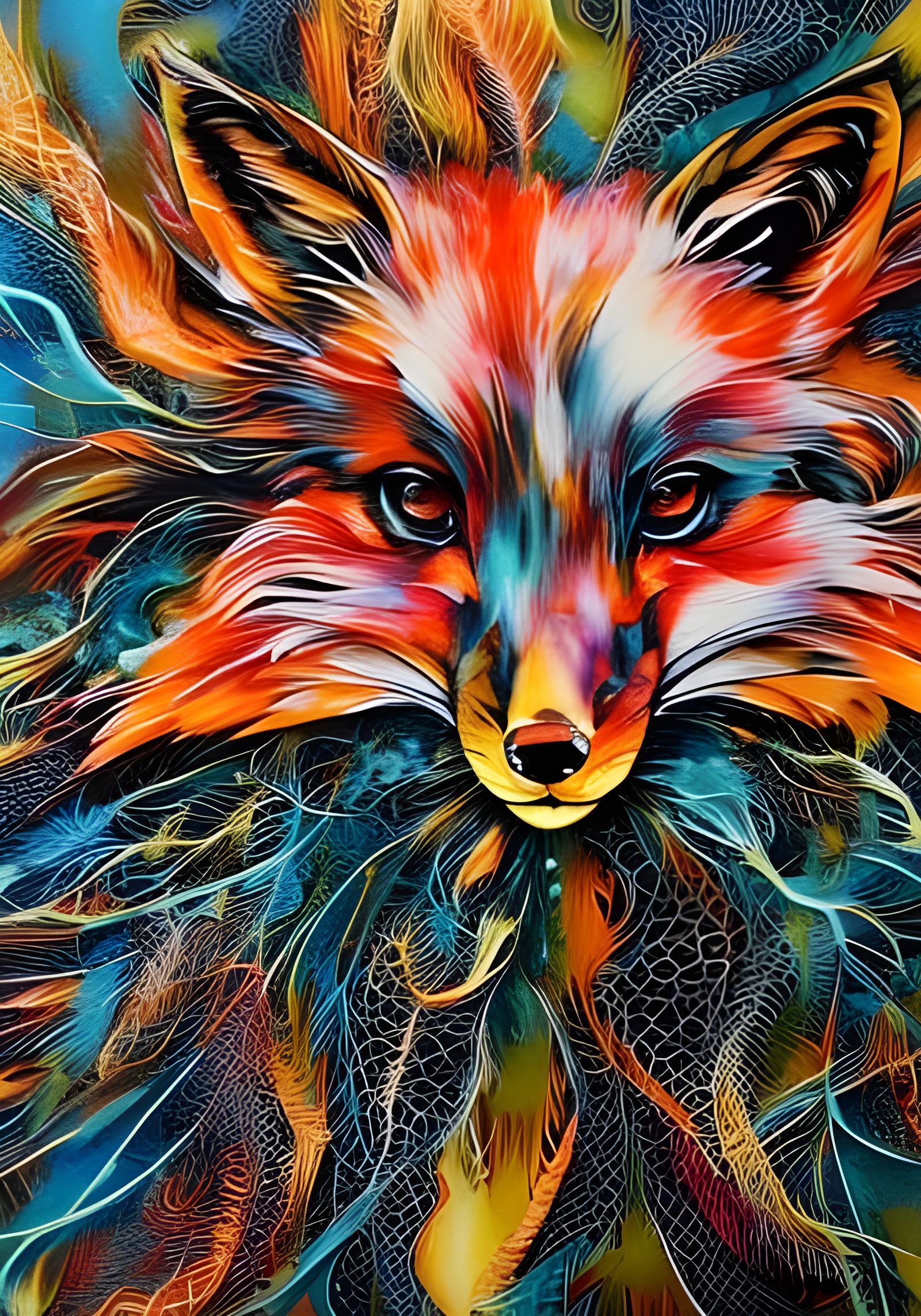 Chibi Fox Portrait in Inkblot Art Style