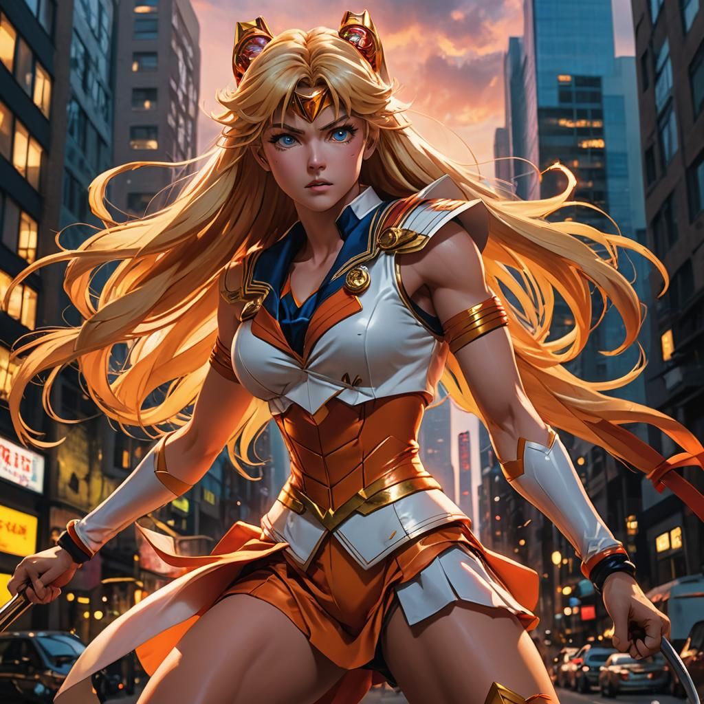 Sailor Venus Battles Unseen Enemy in Comic Style