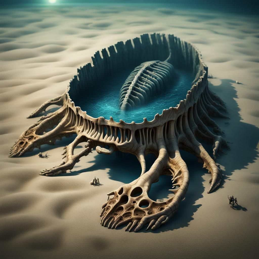 Fossilized Whale Ribcage in Deep Water