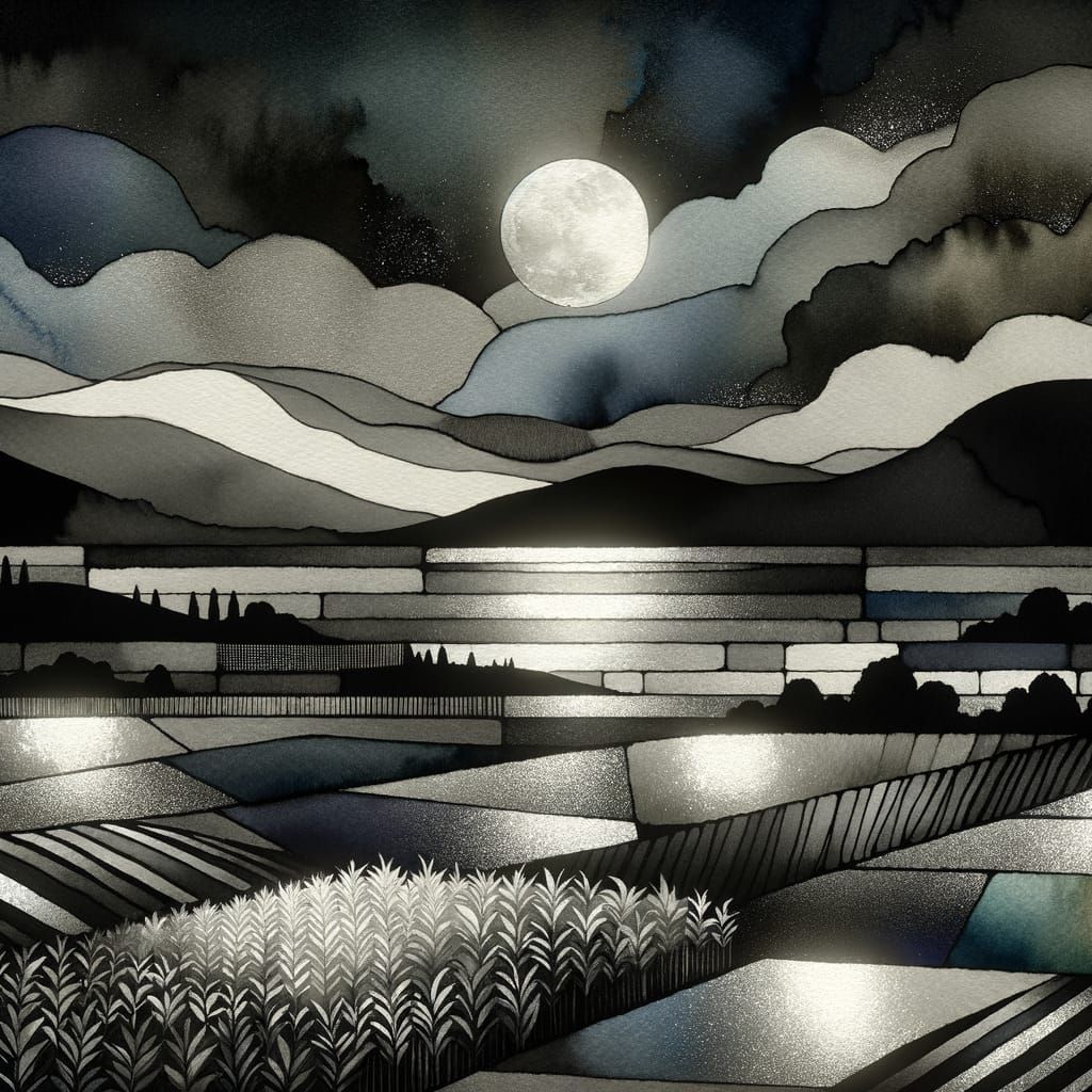 Monochromatic Night Landscape in Silver and Black