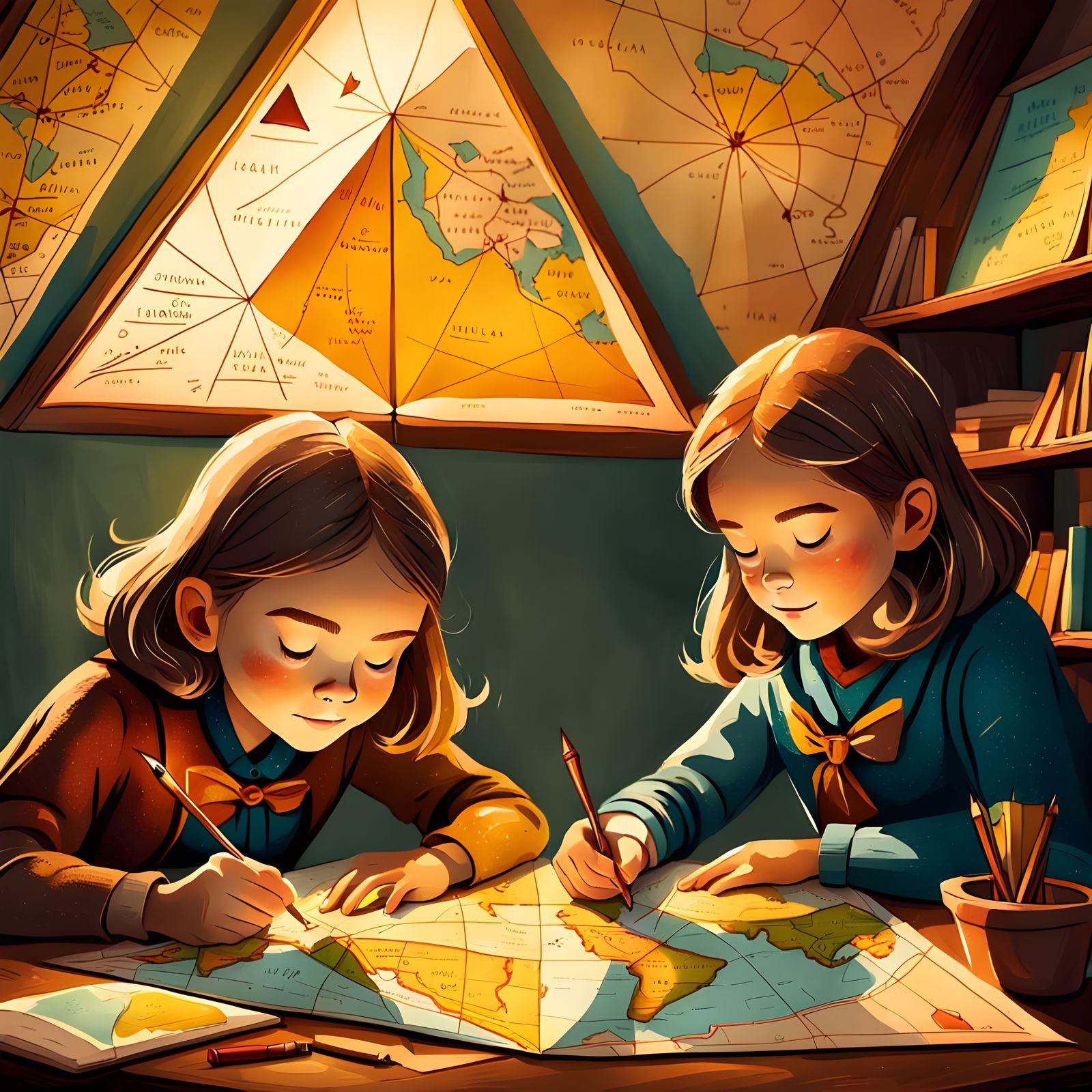 Girls Discovering a Triangular Map